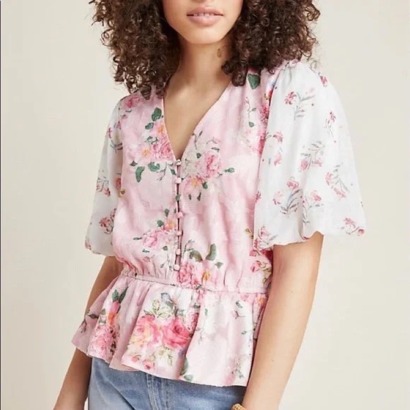 Anthropologie L Hemant & Nandita rose garden pink blouse - Picture 4 of 14